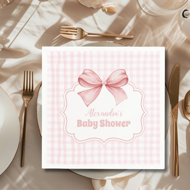 Serviette En Papier Baby shower fille Bow Aquarelle rose (Créateur téléchargé)