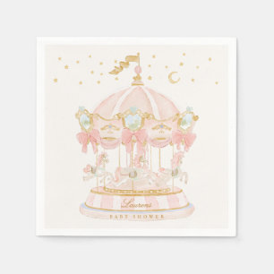 Serviette En Papier Baby Shower Fille Carrousel Contes de Fées Rubans 