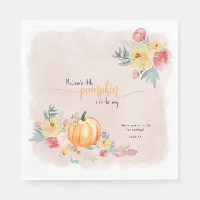 Serviette En Papier Baby shower fille Citrouille aquarelle (Devant)