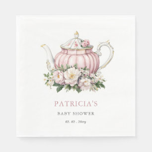 Serviette En Papier Baby shower Fille de Tea Party rose vif