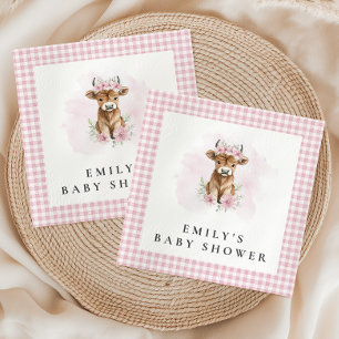 Serviette En Papier Baby Shower Fille de Vache Écossaise Aquarelle Ros