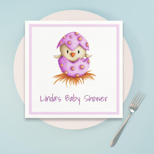 Serviette En Papier Baby shower fille d'éclosion d'oiseaux rose mignon