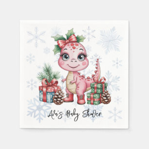 Serviette En Papier Baby Shower Fille Dino Noël Rose