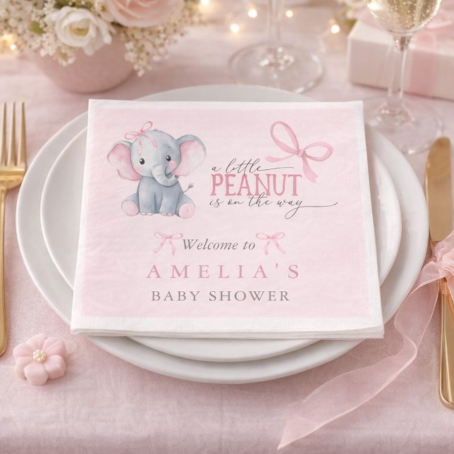 Serviette En Papier Baby Shower Fille Éléphant Rose Pastel (Elephant Pink Bow Baby Girl Shower Napkins)