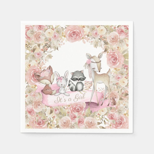 Serviette En Papier Baby Shower Fille en Forêt (Devant)