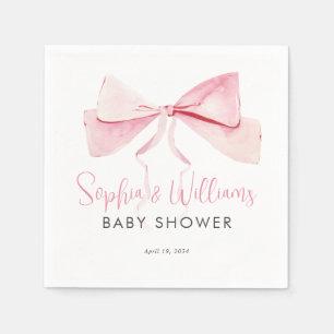 Serviette En Papier Baby shower fille en ruban rose pâle Aquarelle Bow