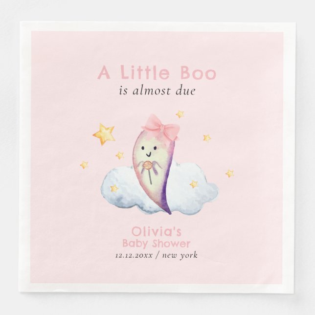 Serviette En Papier Baby shower Fille Fantôme Petit Boo Rose (Devant)