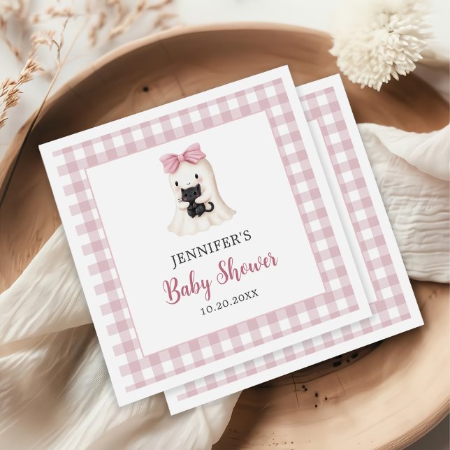 Serviette En Papier Baby shower Fille Fantôme rose En vichy Halloween (Créateur téléchargé)