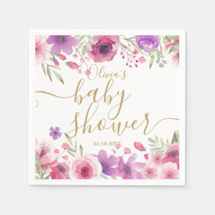 Serviette En Papier Baby Shower Fille Floral Vert Moderne Rose