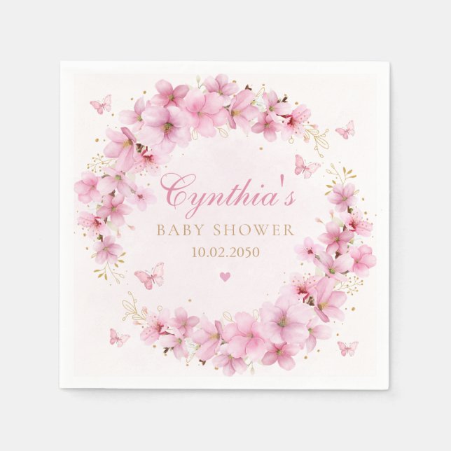 Serviette En Papier Baby Shower Fille Florale Aquarelle Rose Boho Mign (Devant)