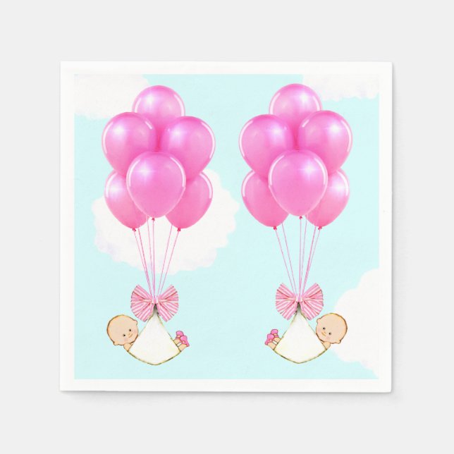 Serviette En Papier Baby shower fille jumeaux (Devant)
