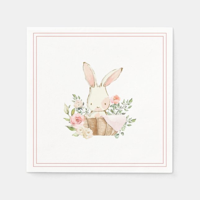 Serviette En Papier Baby shower fille lapin rose lapin (Devant)