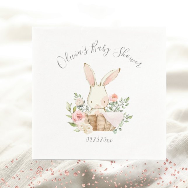 Serviette En Papier Baby shower fille lapin rose roux lapin lapin (Créateur téléchargé)