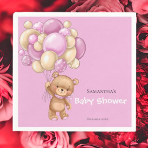 Serviette En Papier Baby shower fille ours en peluche -rose