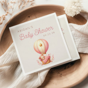 Serviette En Papier Baby Shower Fille Ourson Rose Montgolfière