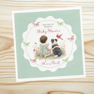 Serviette En Papier Baby Shower Fille Personnalisée et son Chiot