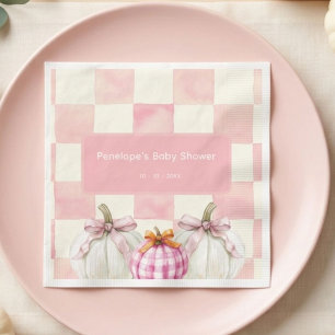 Serviette En Papier Baby Shower Fille Pyjama Gingham Citrouille Rose A