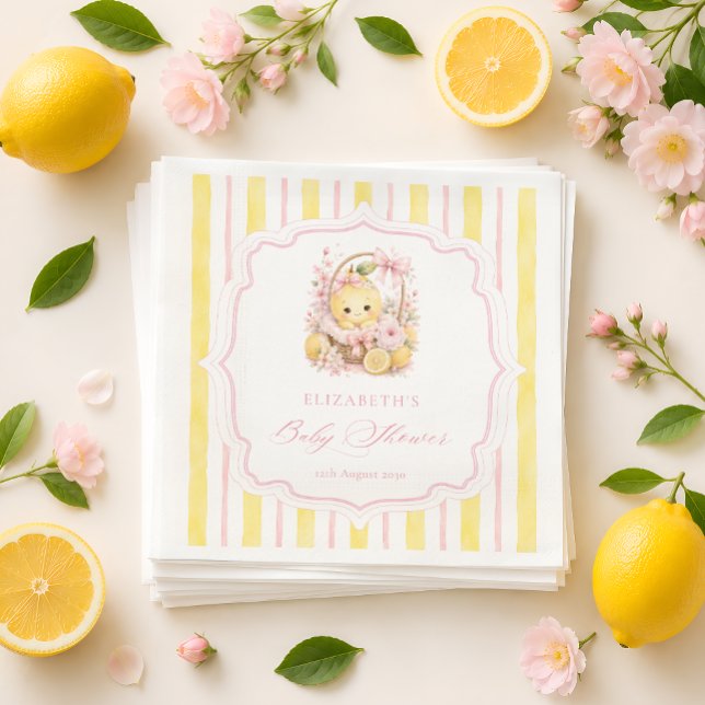 Serviette En Papier Baby Shower Fille Rayures Citron (Créateur téléchargé)