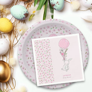Serviette En Papier Baby Shower Fille Rose Lapin et Ballon
