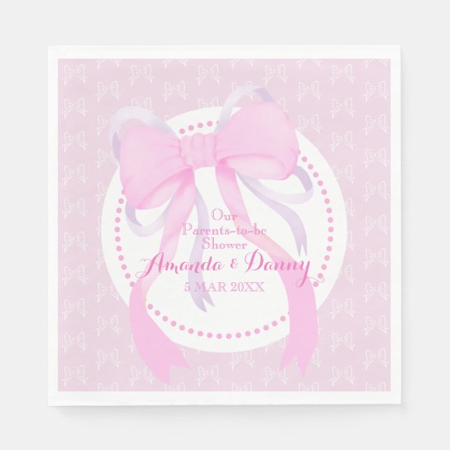 Serviette En Papier Baby Shower Fille Ruban Rose  (Devant)