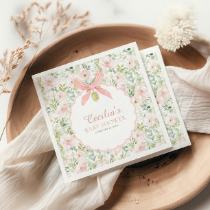Serviette En Papier Baby Shower Fille Ruban Rose Floral Vintage