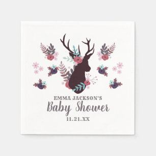 Serviette En Papier Baby Shower Fille Tête de Cerf Rustique Fleurs Mau
