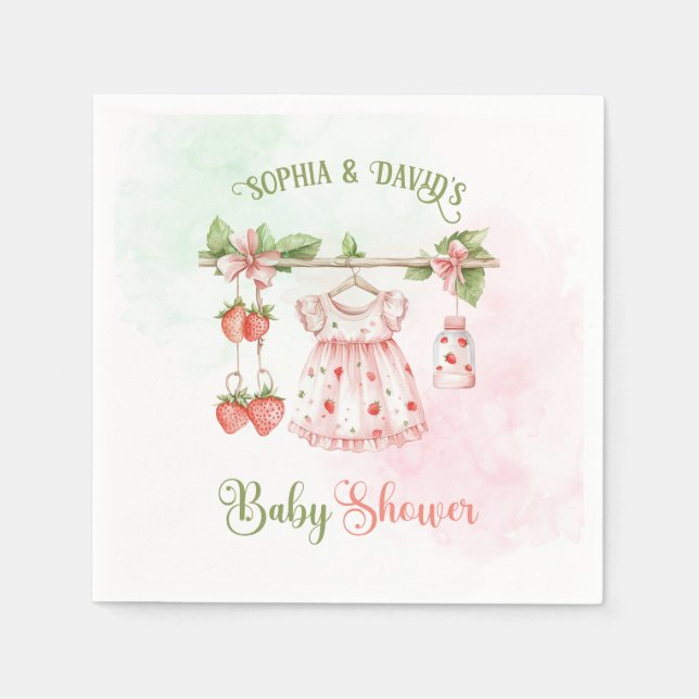 Serviette En Papier Baby shower Fille Vintage fraise (Devant)