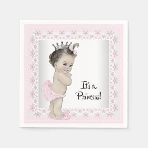 Serviette En Papier Baby Shower Fille Vintage Rose et Gris