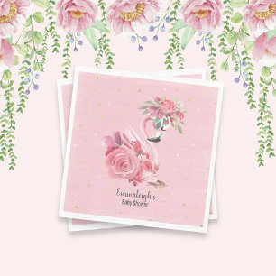 Serviette En Papier Baby shower Flamant rose Ballerina Aquarelle rose