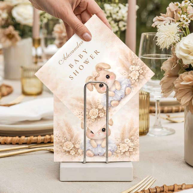 Serviette En Papier Baby-Shower Fleur avec Lapin Beige (Créateur téléchargé)