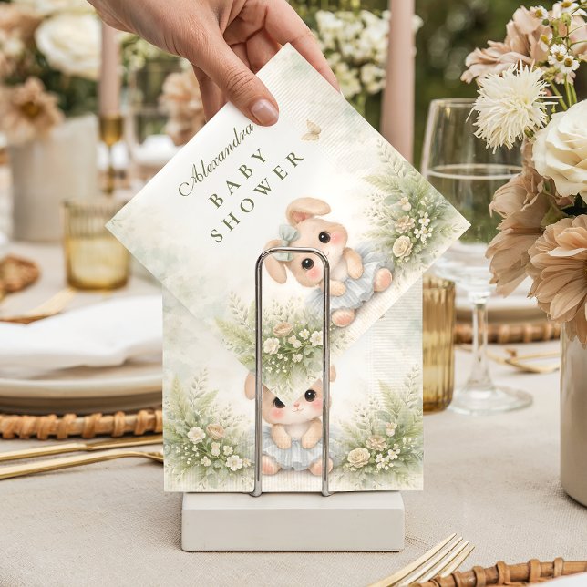 Serviette En Papier Baby Shower Fleur Bunny Vert Sauge (Créateur téléchargé)