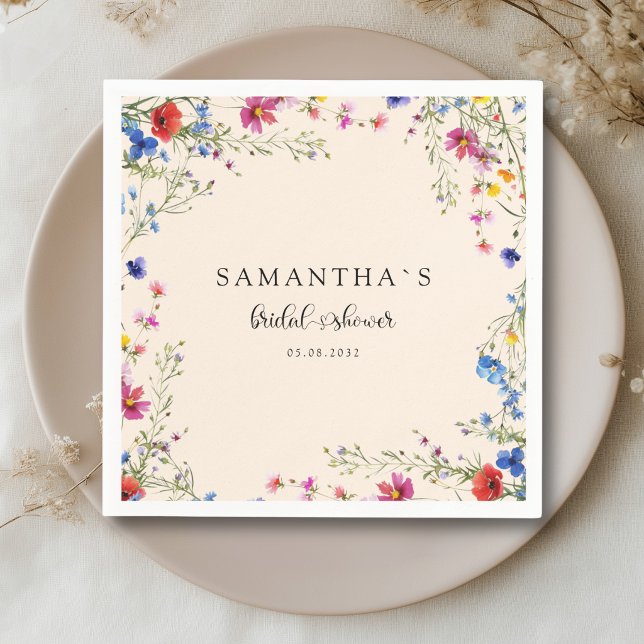 Serviette En Papier Baby Shower Fleur de Mariée Moderne (Modern Wildflower Bridal Shower Paper Plates)