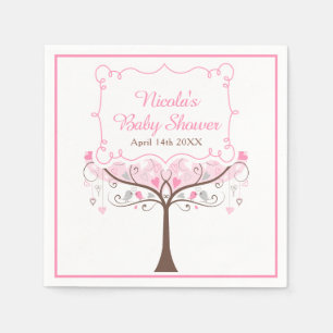 Serviette En Papier Baby shower Fleur rose et oiseau