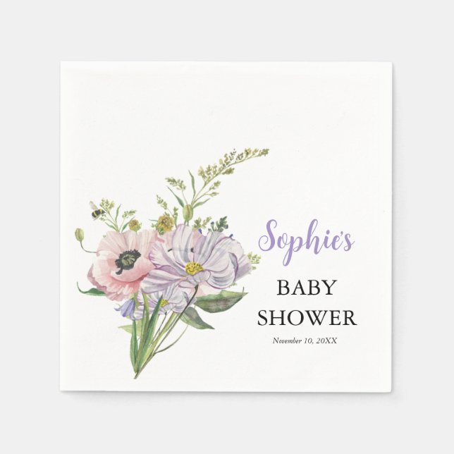 Serviette En Papier Baby shower fleur sauvage (Devant)