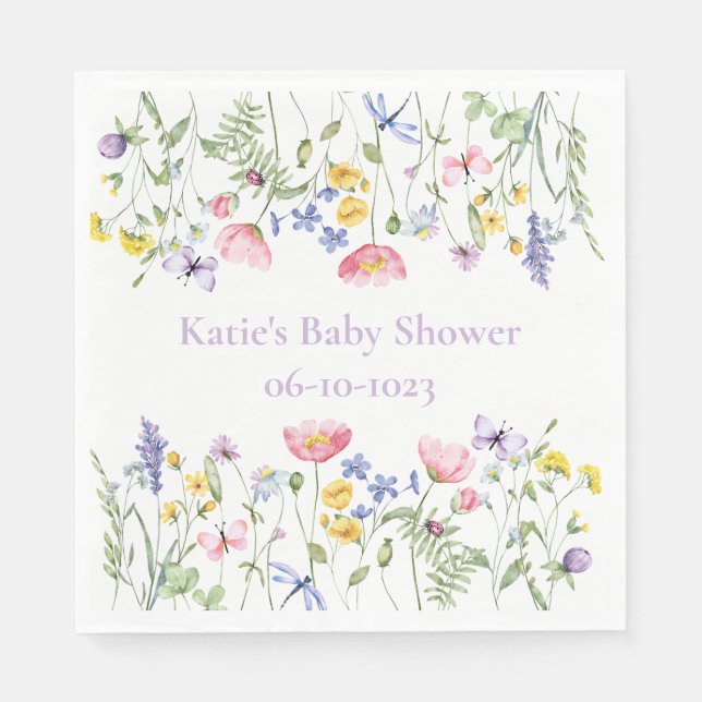 Serviette En Papier Baby shower Fleur sauvage aquarelle (Devant)