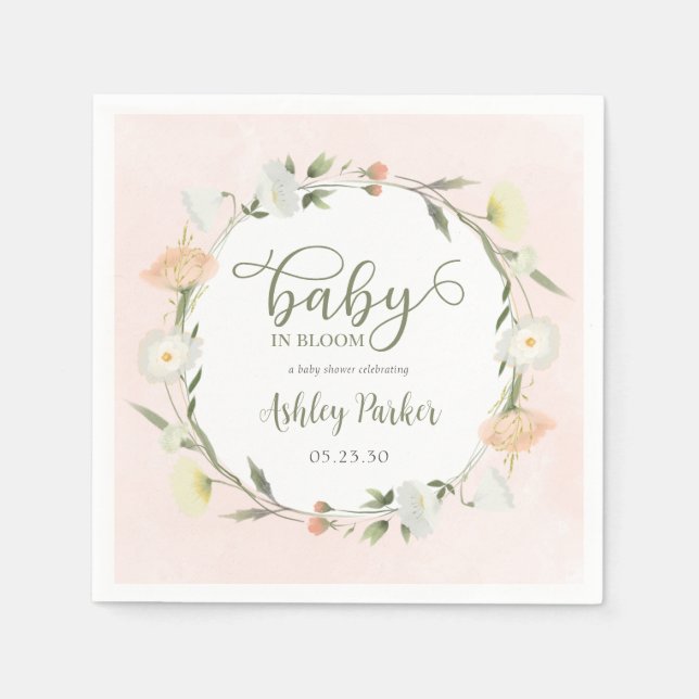 Serviette En Papier Baby shower Fleur sauvage Baby In Bloom (Devant)