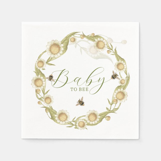 Serviette En Papier Baby shower fleur sauvage bébé à abeille (Devant)
