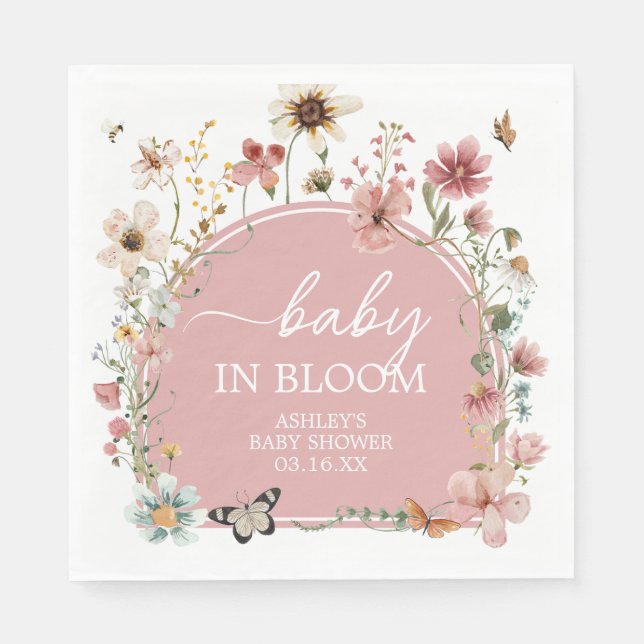 Serviette En Papier Baby shower Fleur sauvage bébé en fleurs (Devant)