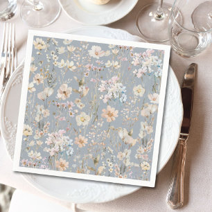 Serviette En Papier Baby Shower Fleur Sauvage Bleu Poussiéreux