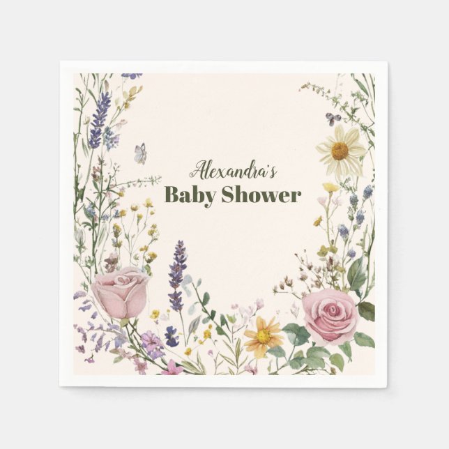 Serviette En Papier Baby shower Fleur sauvage Boho Chic (Devant)