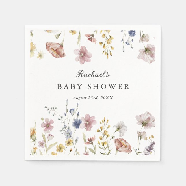 Serviette En Papier Baby shower Fleur sauvage Boho Fresh (Devant)