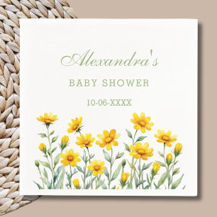 Serviette En Papier Baby shower Fleur sauvage chic Boho jaune