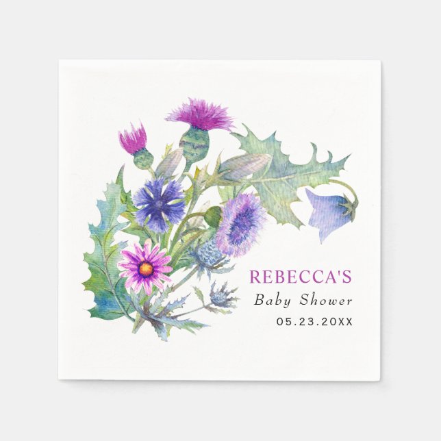 Serviette En Papier Baby shower fleur sauvage couleur aquarelle (Devant)