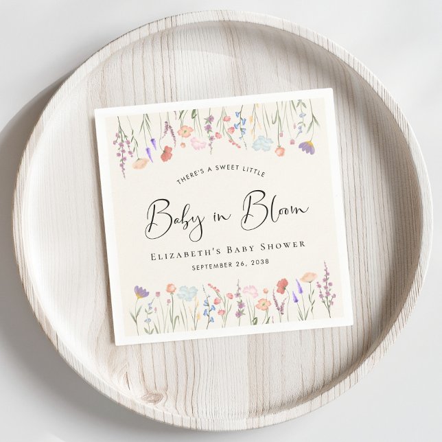 Serviette En Papier Baby shower Fleur sauvage d'aquarelle bébé en fleu (Créateur téléchargé)