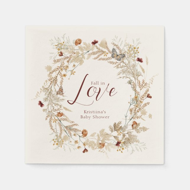 Serviette En Papier Baby shower Fleur sauvage d'aquarelle d'automne (Devant)