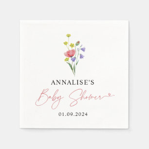 Serviette En Papier Baby shower Fleur sauvage d'aquarelle mignonne Sim