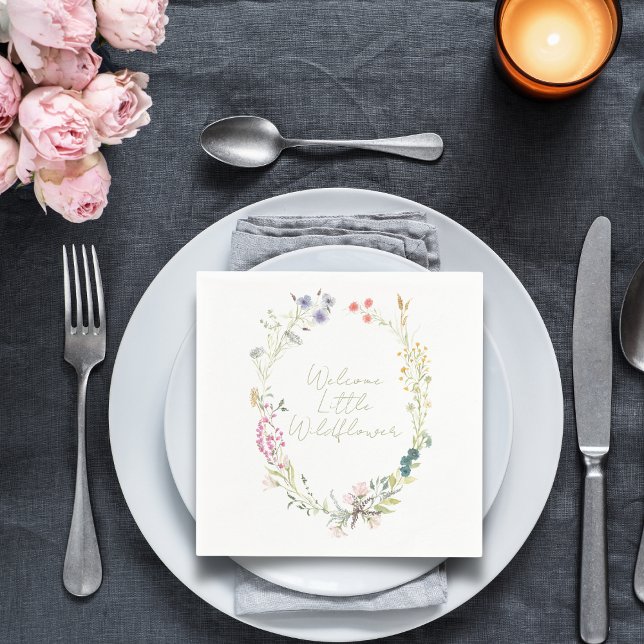 Serviette En Papier Baby shower Fleur sauvage de couronnes d'aquarelle (Créateur téléchargé)