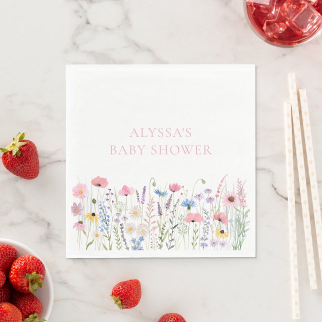 Serviette En Papier Baby shower Fleur sauvage de Pink Meadow (En situation)