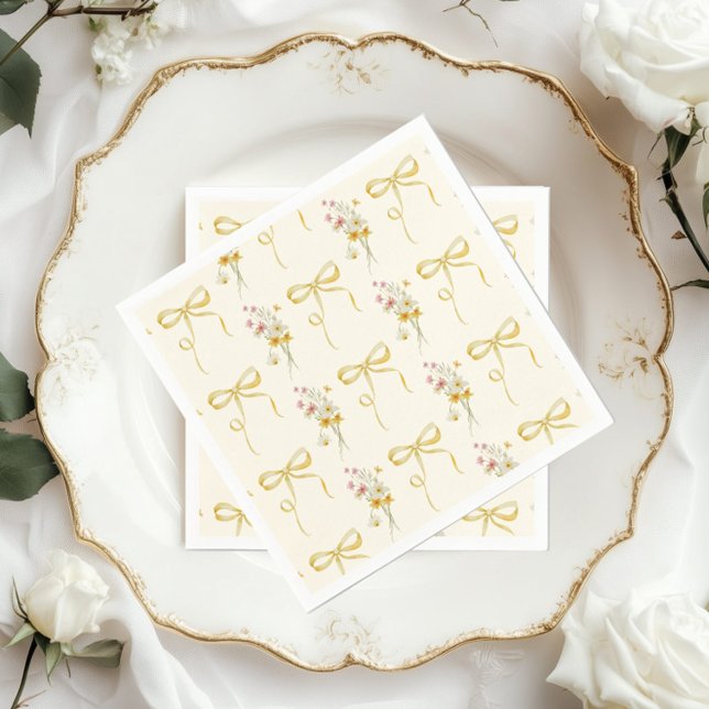 Serviette En Papier Baby shower Fleur sauvage d'été de la Bow jaune (Créateur téléchargé)