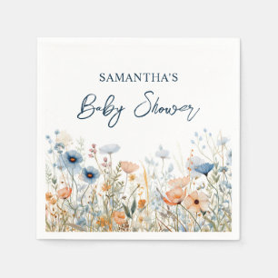 Serviette En Papier Baby shower Fleur sauvage Dusty Blue Watercolor
